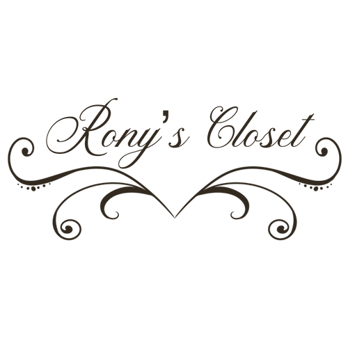 The text 'Rony's Closet' in an elegant black cursive font, centered on a plain white background with decorative flourishes extending downward.